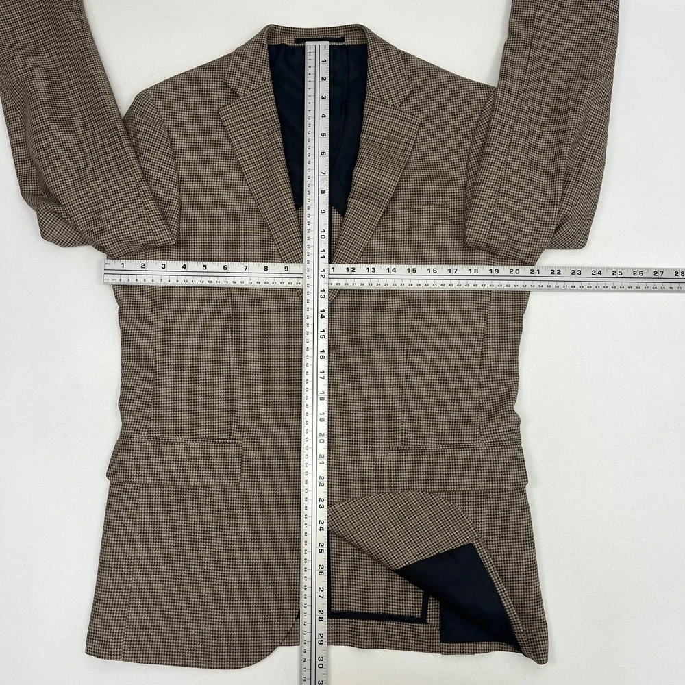 Hugh & Crye Blazer Measured 40S Average/Slim Tan Wool Silk Houndstooth Jacket